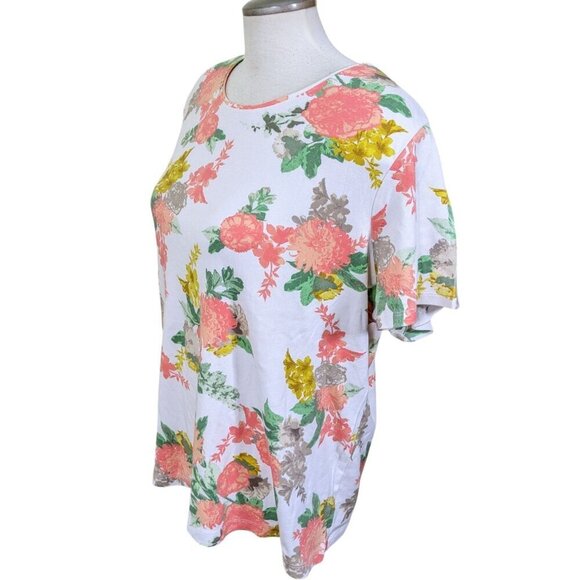 Croft & Barrow Plus 2X Top Shirt Orange Yellow Floral Flower Short Sleeve Cotton - Picture 3 of 8